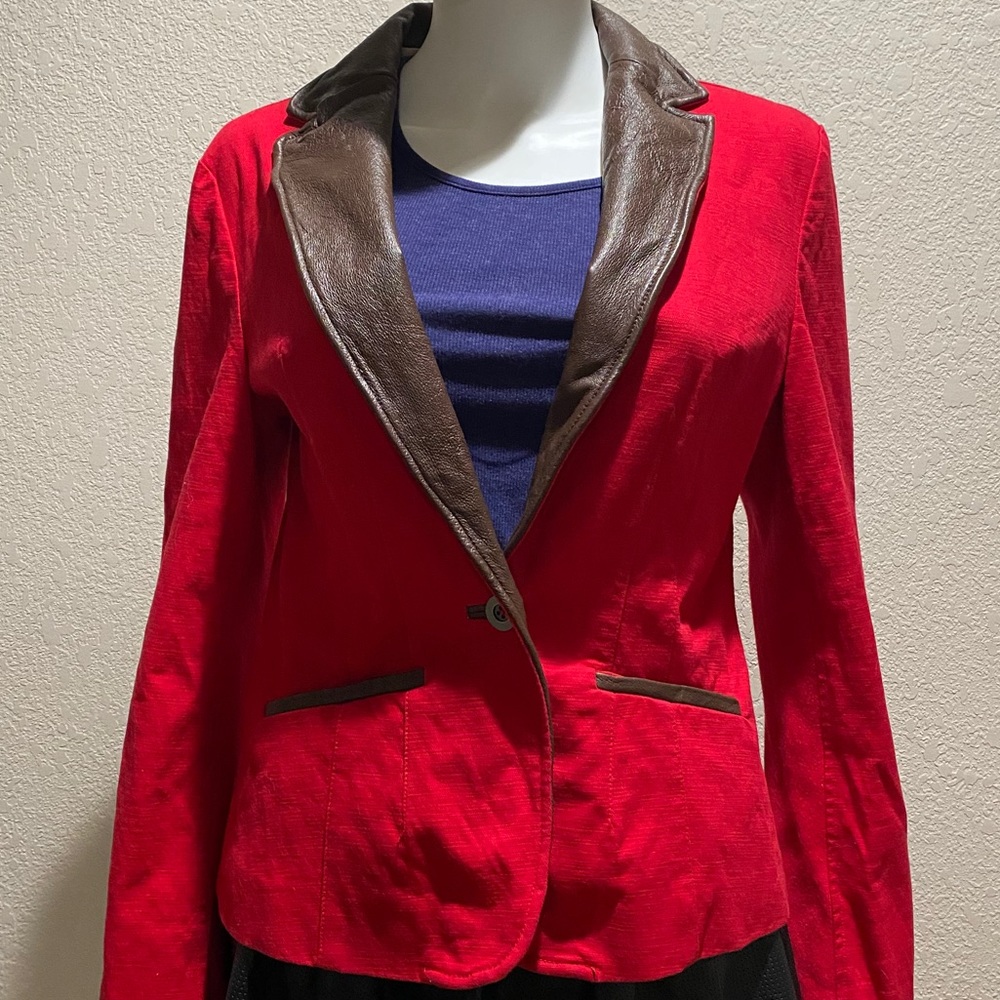 jakket New York Red Blazer w/Leather Trim Sz XS
